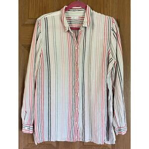 J.Jill 100% Linen Long Sleeve Striped Blouse PTP 23” Length 27” Sleeve 24.5”